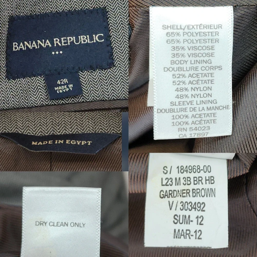 Banana Republic Blazer 42R Mens Gray Herringbone 3 Button Gardner Brown Jacket‎